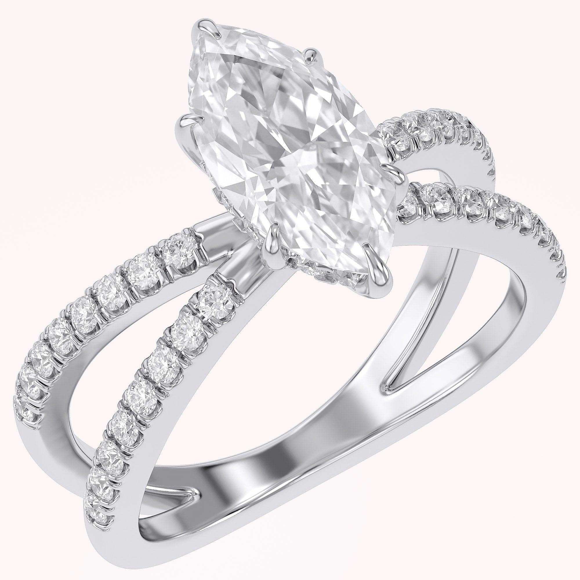 Marquise Cut Criss Cross Lab Grown Diamond Engagement Ring