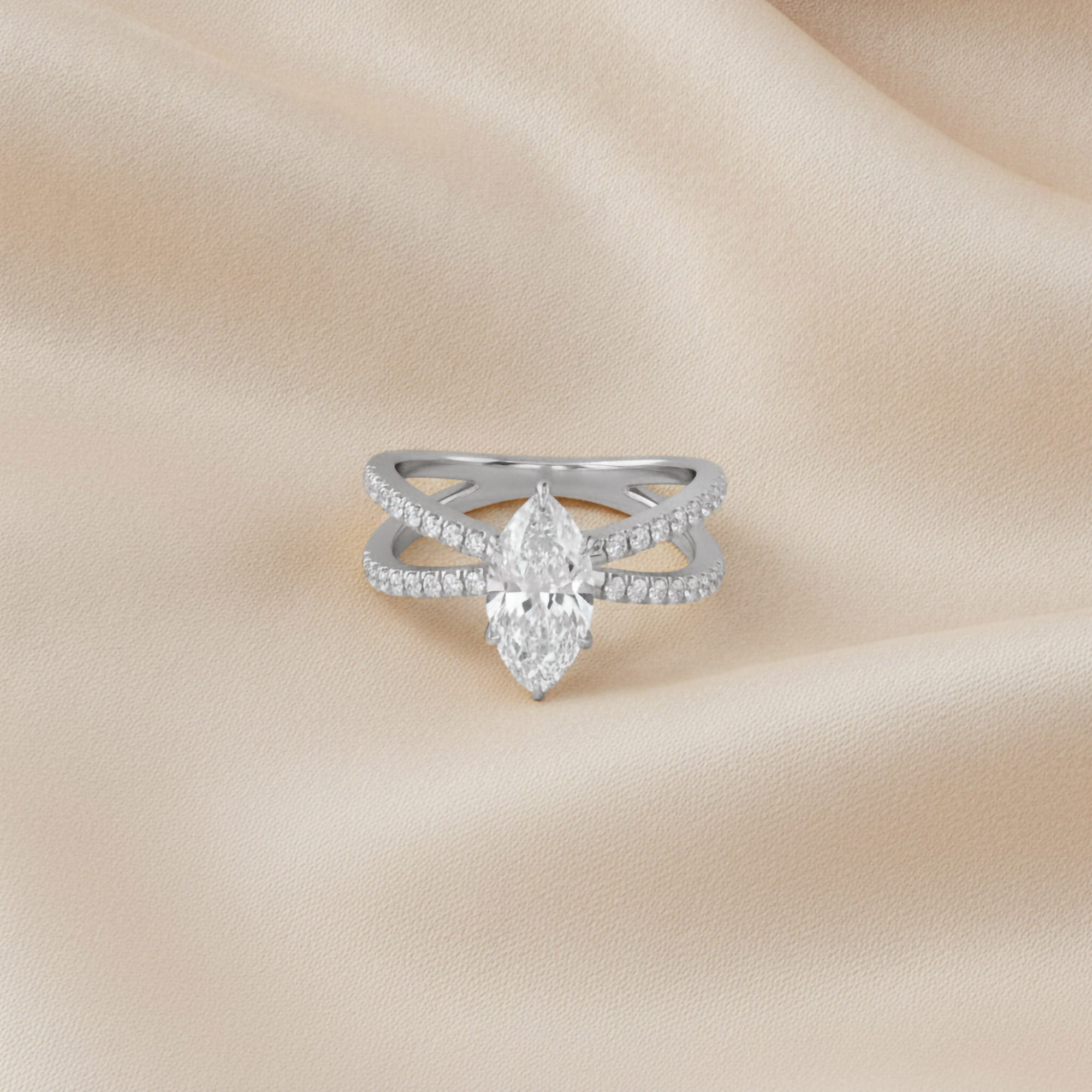Marquise Cut Criss Cross Lab Grown Diamond Engagement Ring