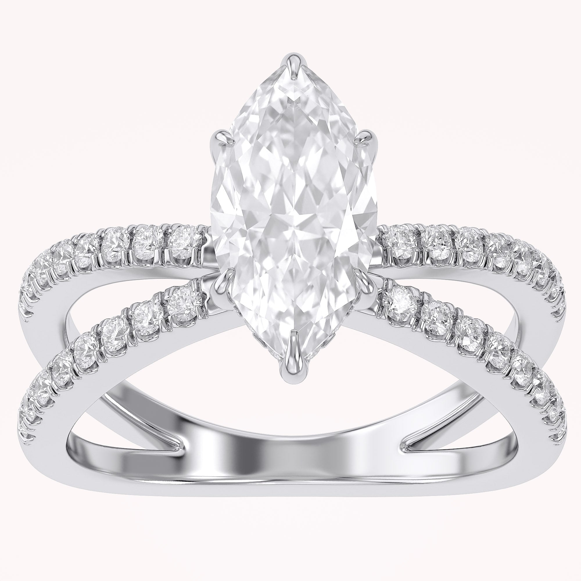 Marquise Cut Criss Cross Lab Grown Diamond Engagement Ring