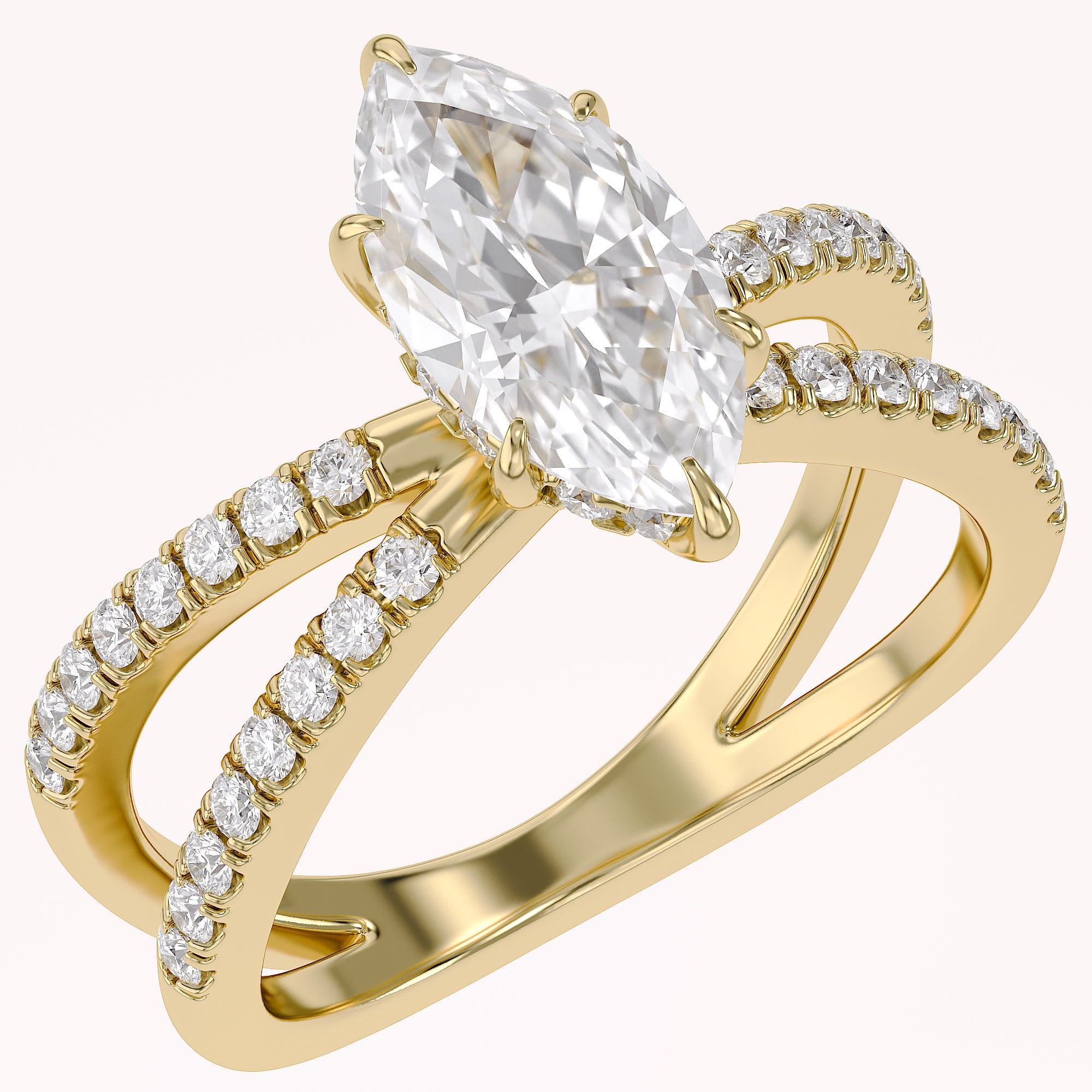 Marquise Cut Criss Cross Lab Grown Diamond Engagement Ring