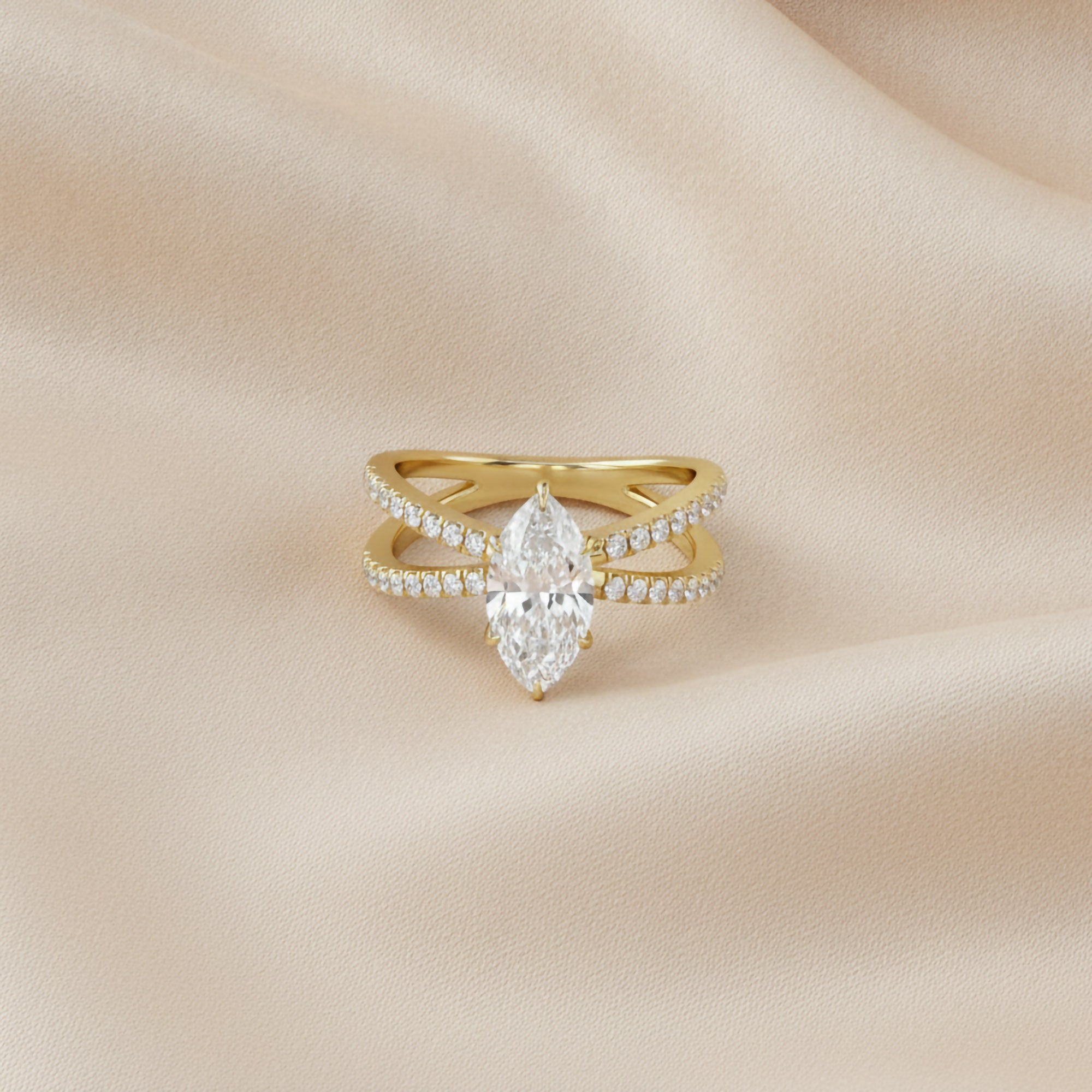 Marquise Cut Criss Cross Lab Grown Diamond Engagement Ring