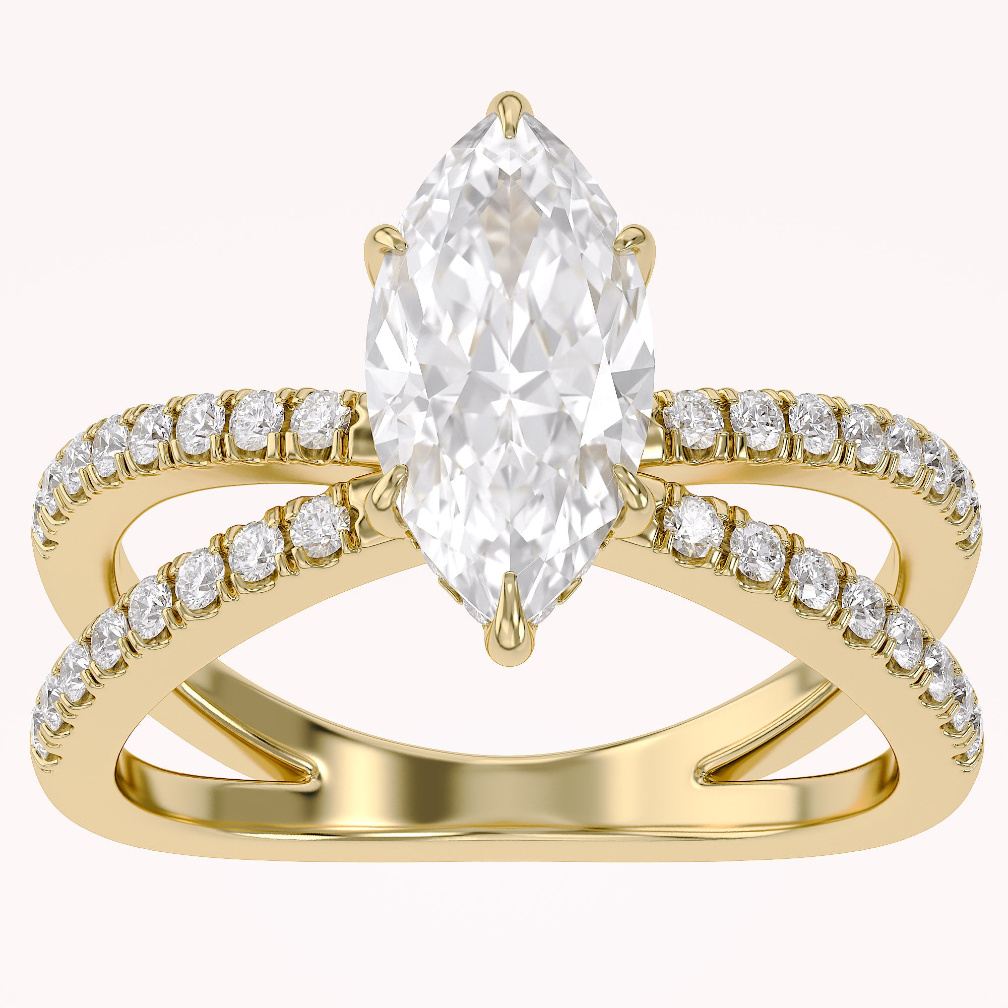 Marquise Cut Criss Cross Lab Grown Diamond Engagement Ring