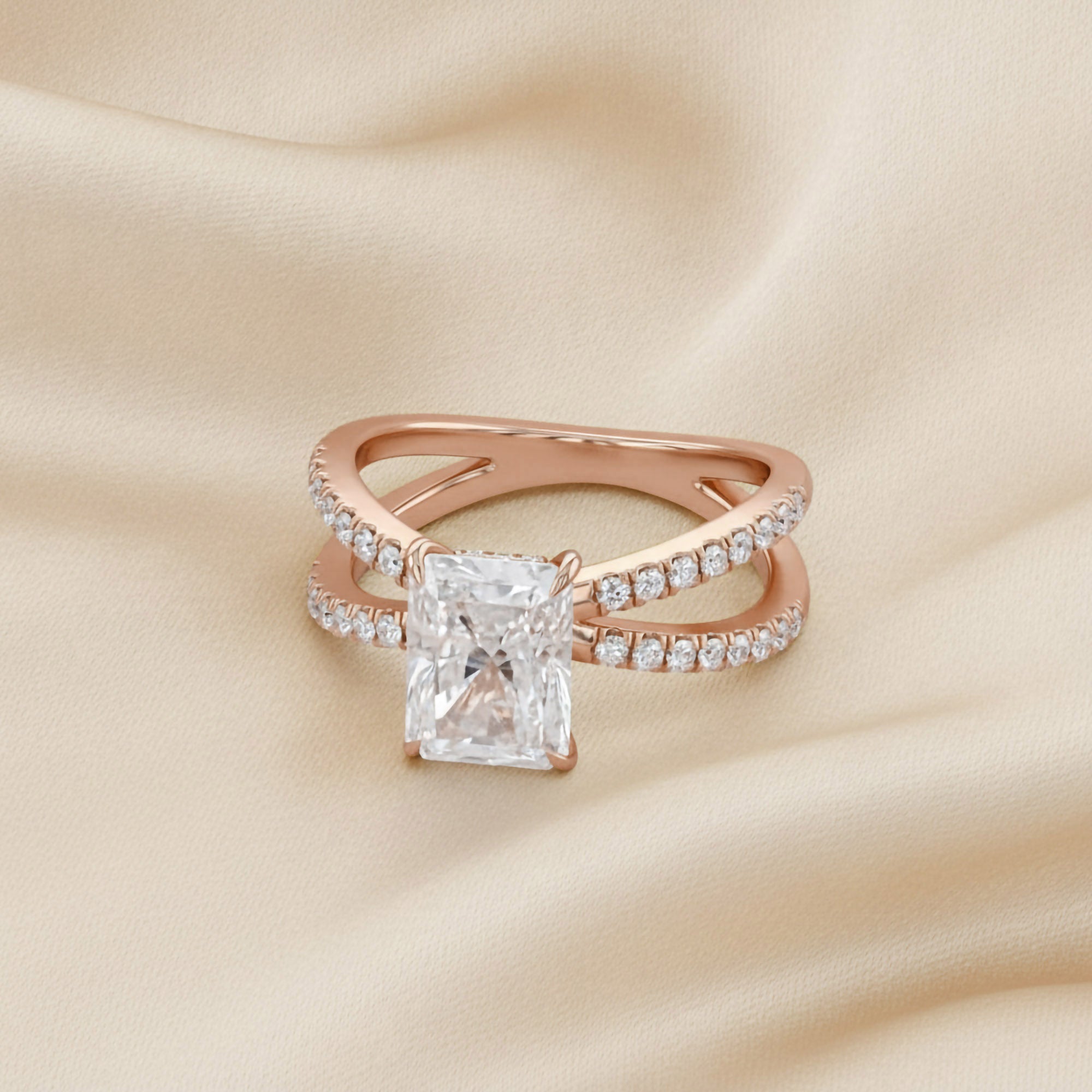 Lyric Radiant Cut Criss Cross Lab Grown Diamond Engagement Ring