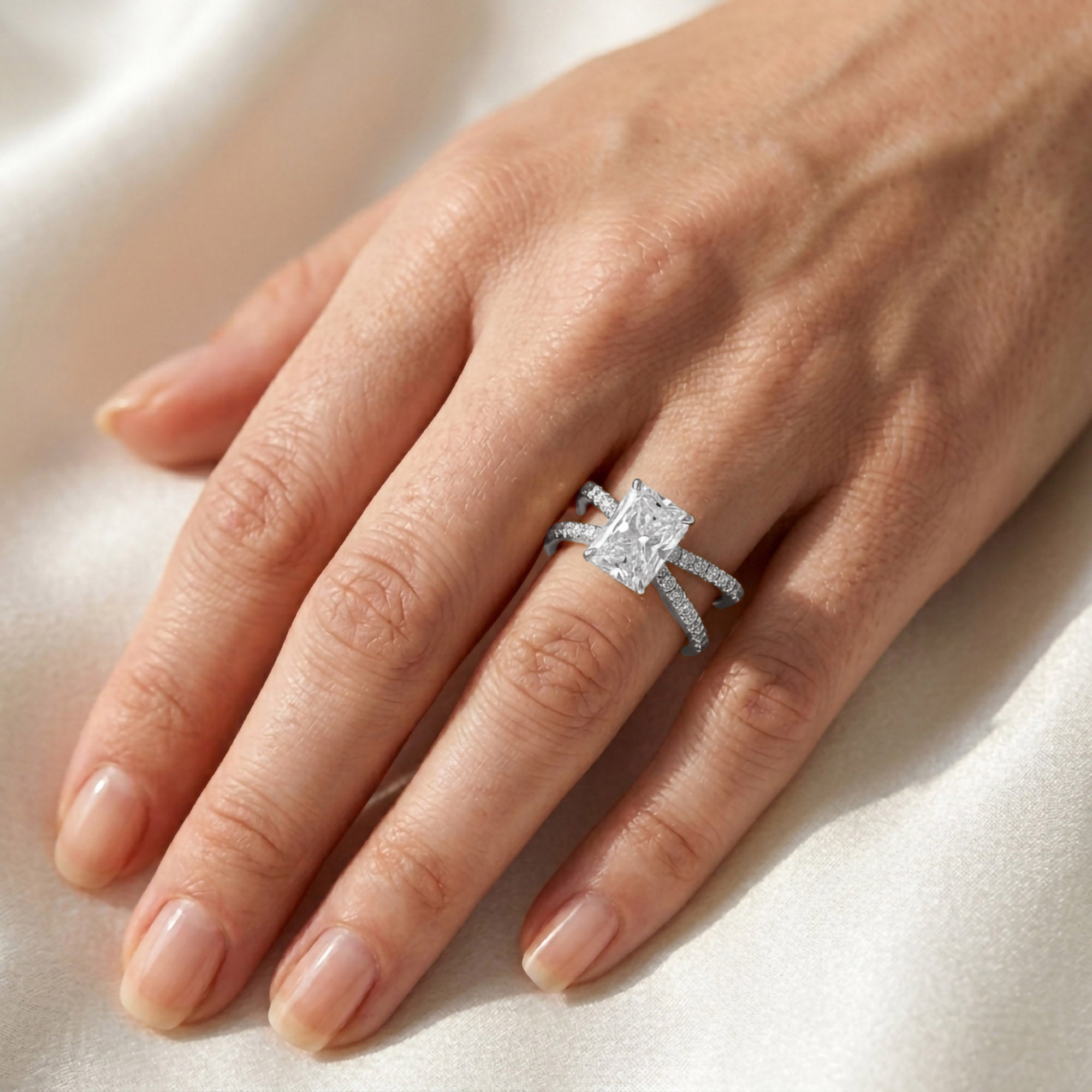 Lyric Radiant Cut Criss Cross Lab Grown Diamond Engagement Ring
