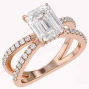 Vivien Emerald Cut Criss Cross Lab Grown Diamond Engagement Ring