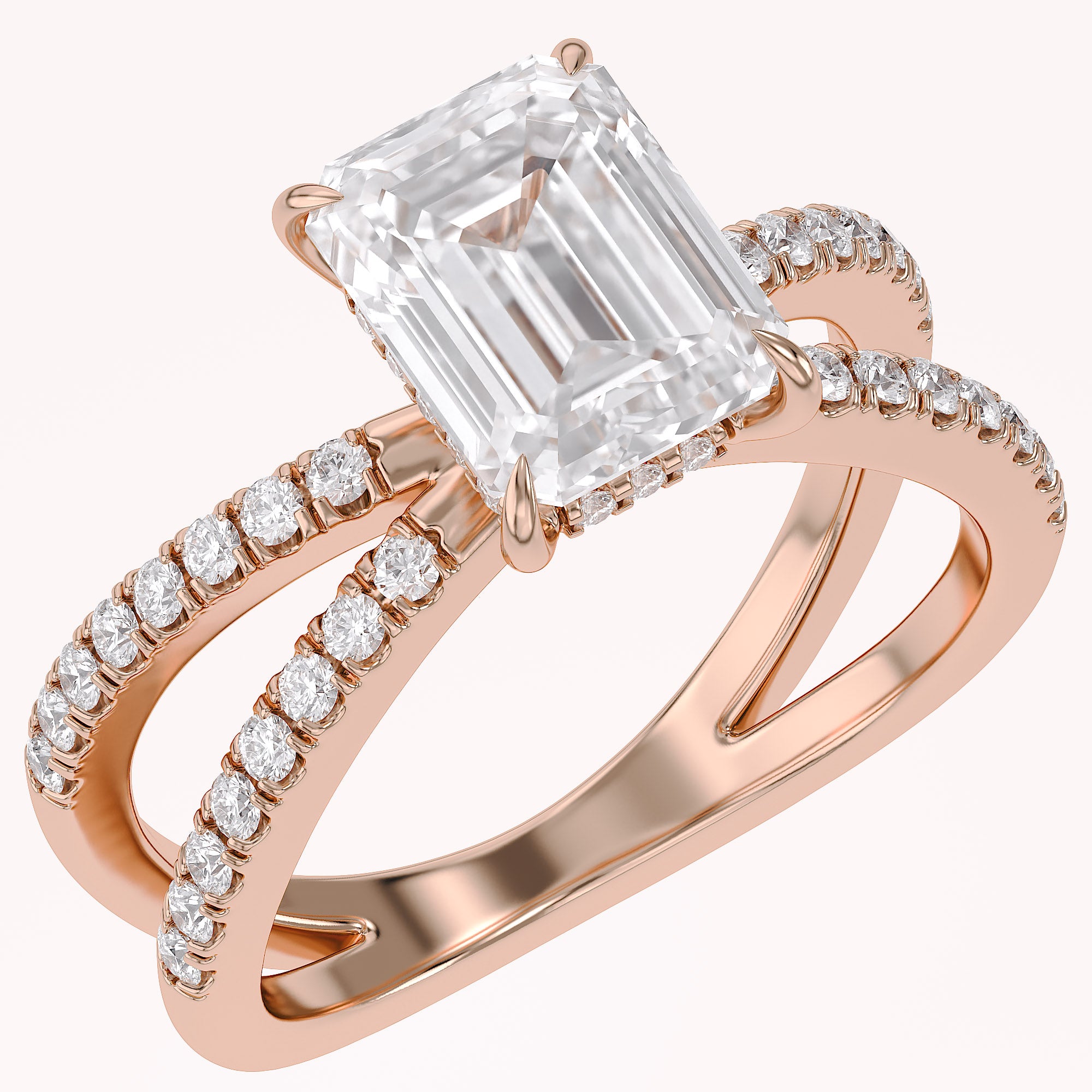 Vivien Emerald Cut Criss Cross Lab Grown Diamond Engagement Ring