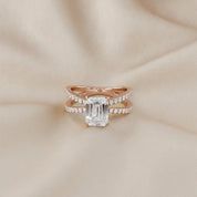Vivien Emerald Cut Criss Cross Lab Grown Diamond Engagement Ring