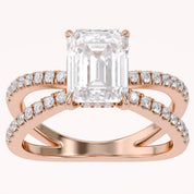 Vivien Emerald Cut Criss Cross Lab Grown Diamond Engagement Ring