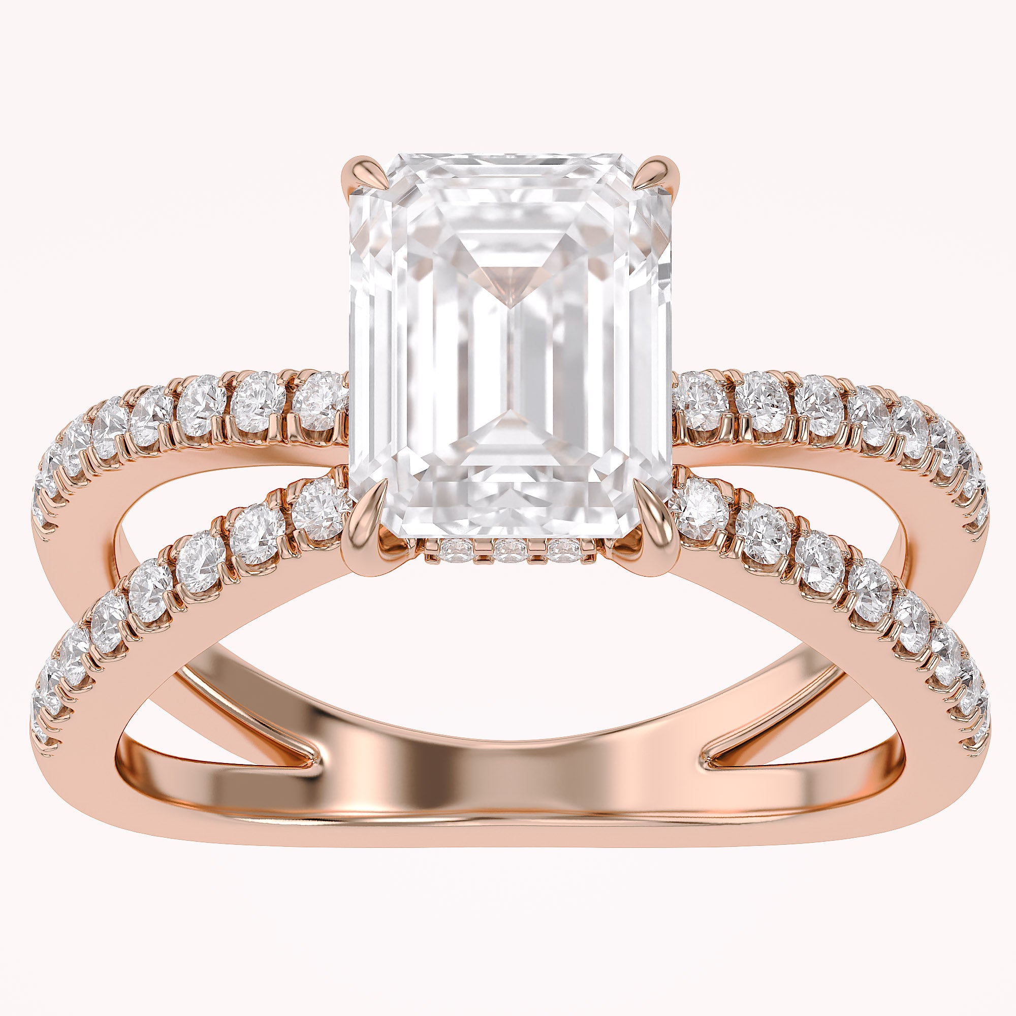 Vivien Emerald Cut Criss Cross Lab Grown Diamond Engagement Ring