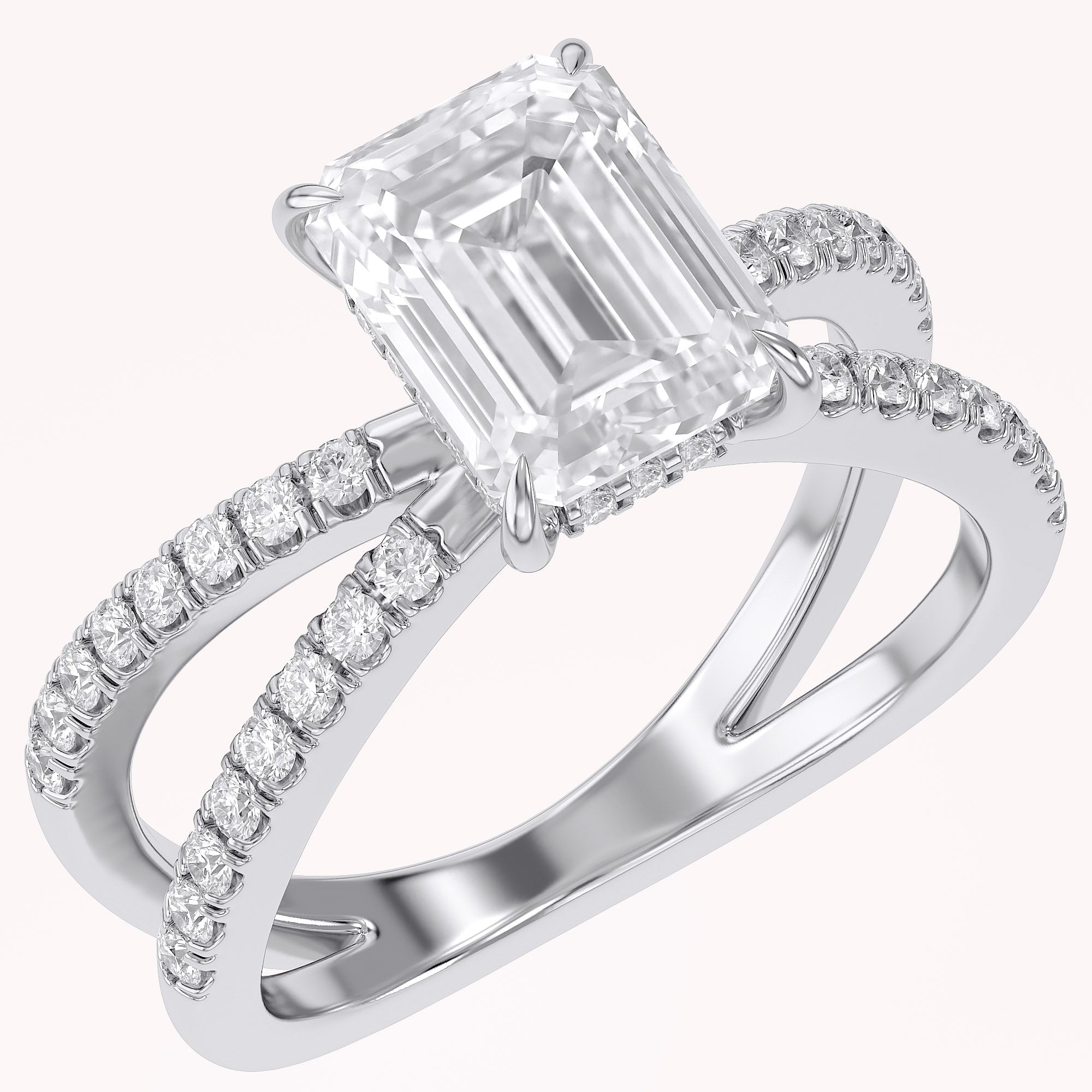 Vivien Emerald Cut Criss Cross Lab Grown Diamond Engagement Ring