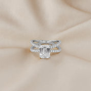 Vivien Emerald Cut Criss Cross Lab Grown Diamond Engagement Ring