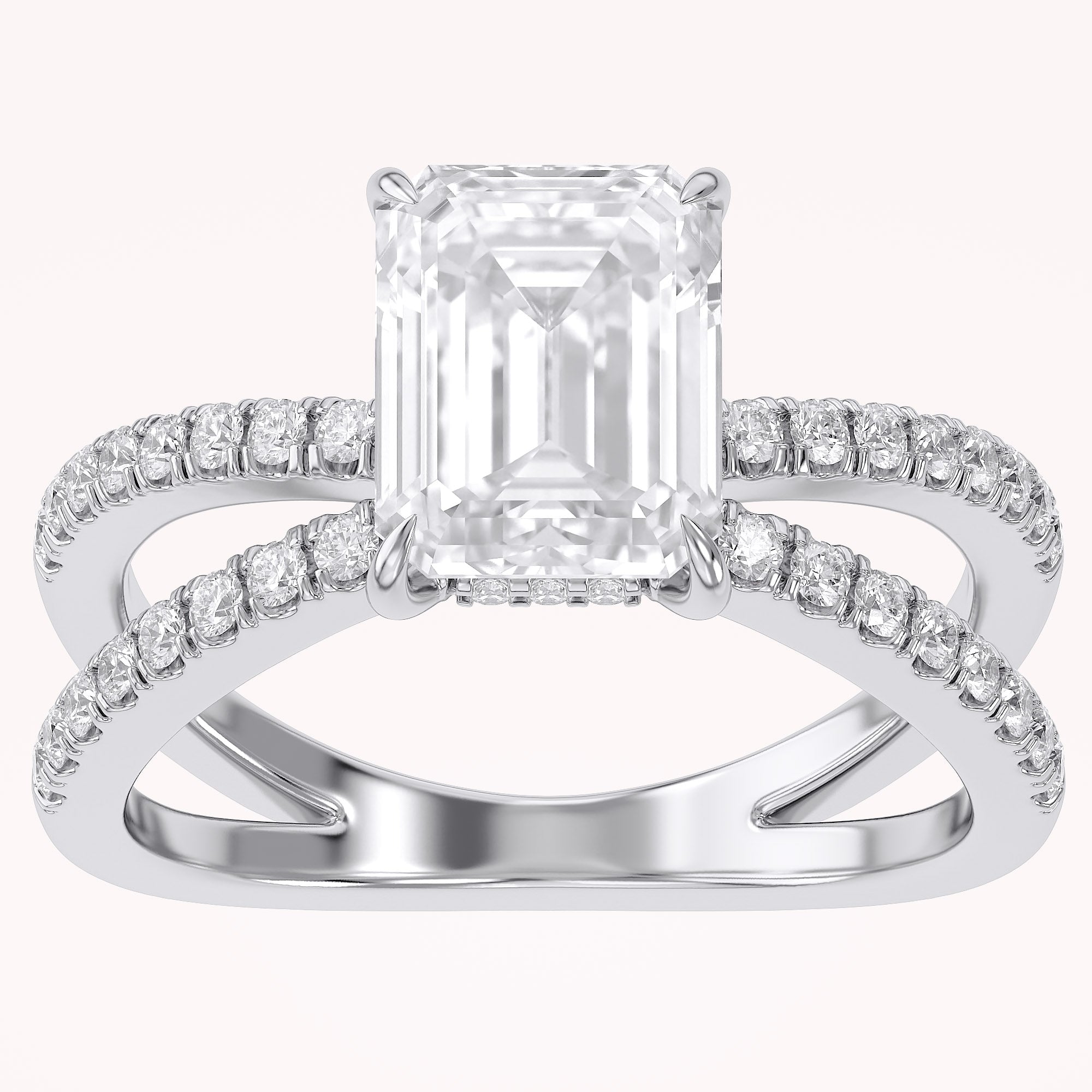 Vivien Emerald Cut Criss Cross Lab Grown Diamond Engagement Ring