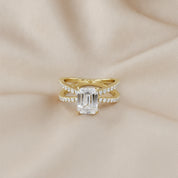 Vivien Emerald Cut Criss Cross Lab Grown Diamond Engagement Ring