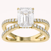 Vivien Emerald Cut Criss Cross Lab Grown Diamond Engagement Ring