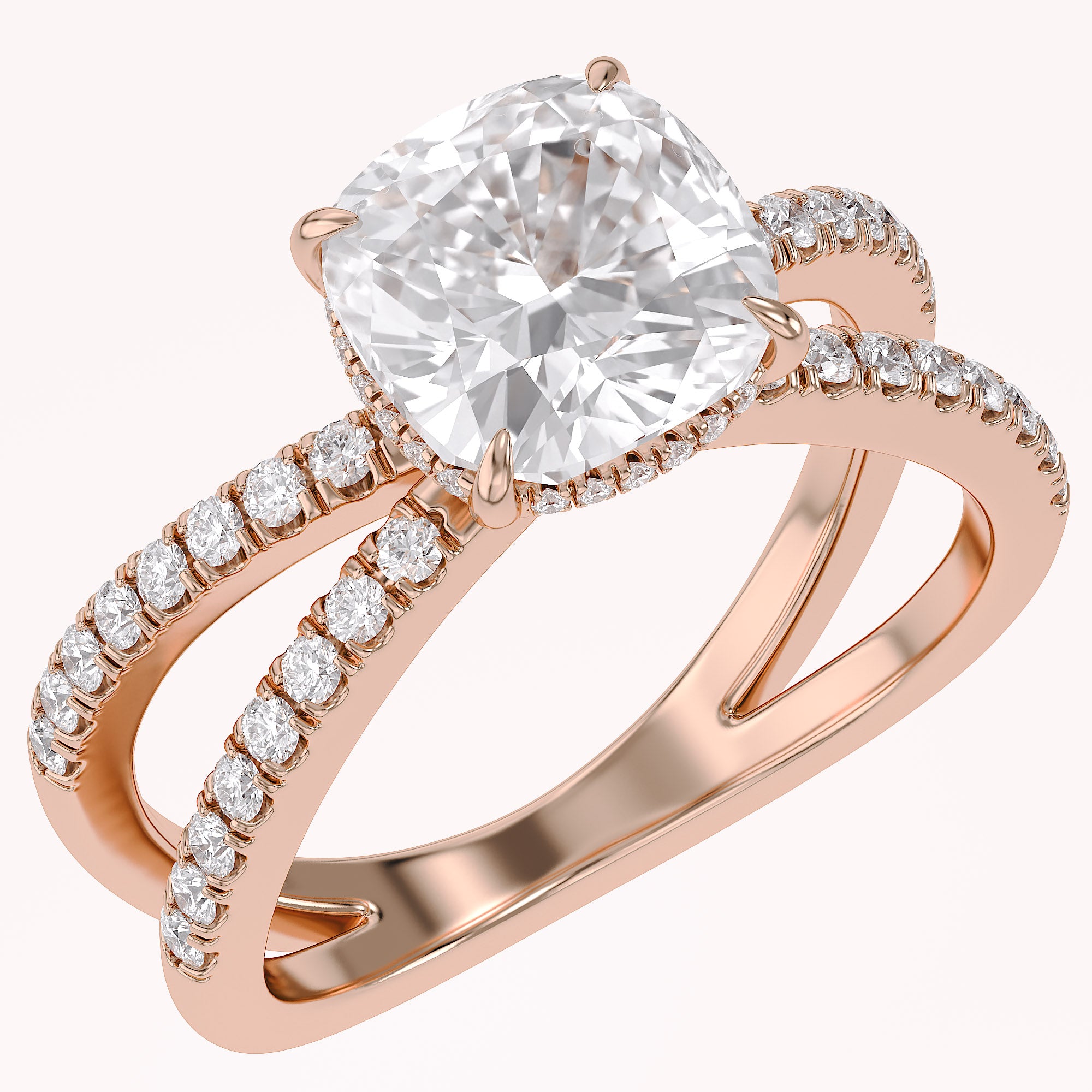 Chrysanthemum Cushion Cut Criss Cross Lab Grown Diamond Engagement Ring