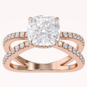 Chrysanthemum Cushion Cut Criss Cross Lab Grown Diamond Engagement Ring