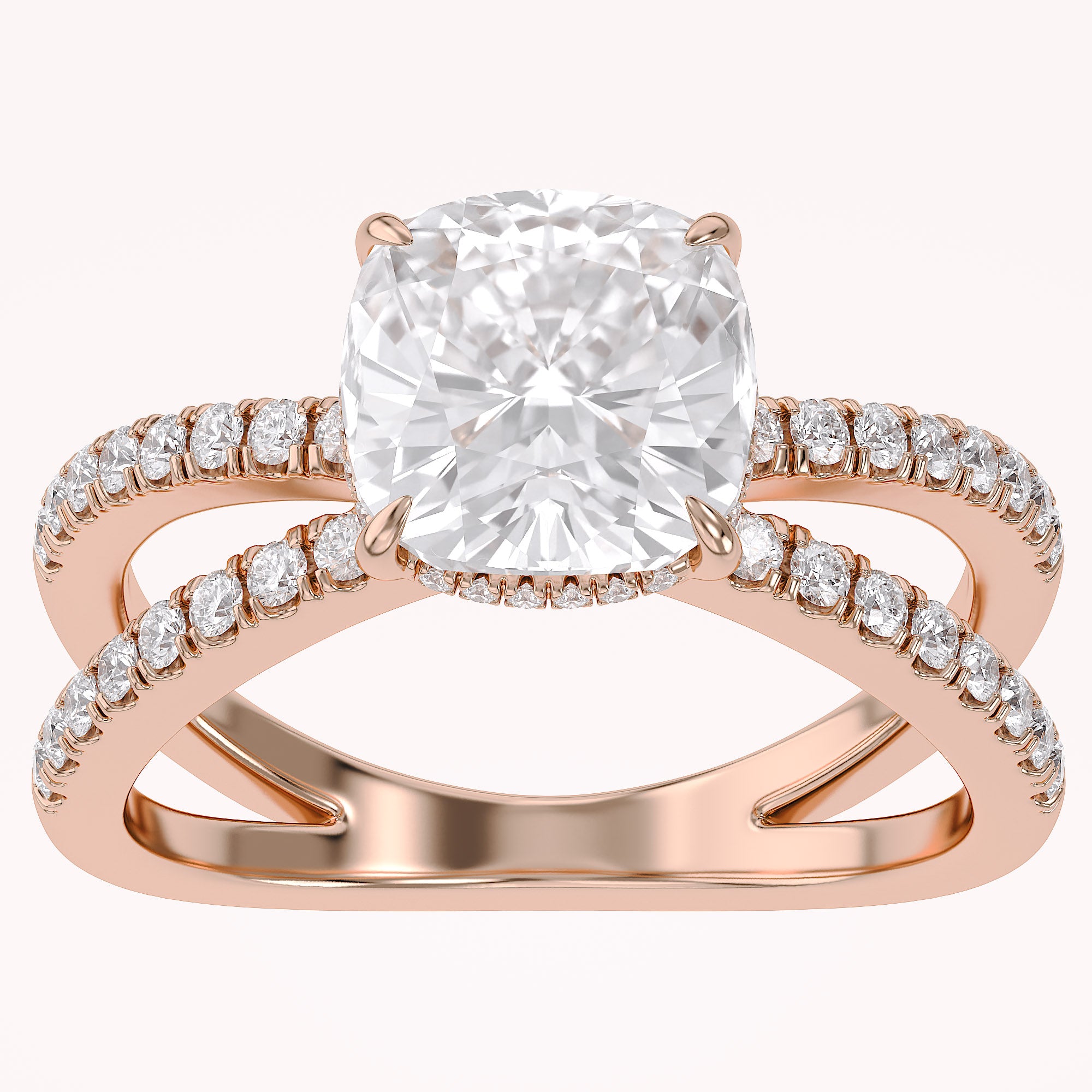 Chrysanthemum Cushion Cut Criss Cross Lab Grown Diamond Engagement Ring