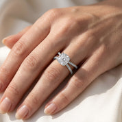 Chrysanthemum Cushion Cut Criss Cross Lab Grown Diamond Engagement Ring