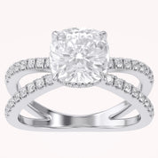 Chrysanthemum Cushion Cut Criss Cross Lab Grown Diamond Engagement Ring