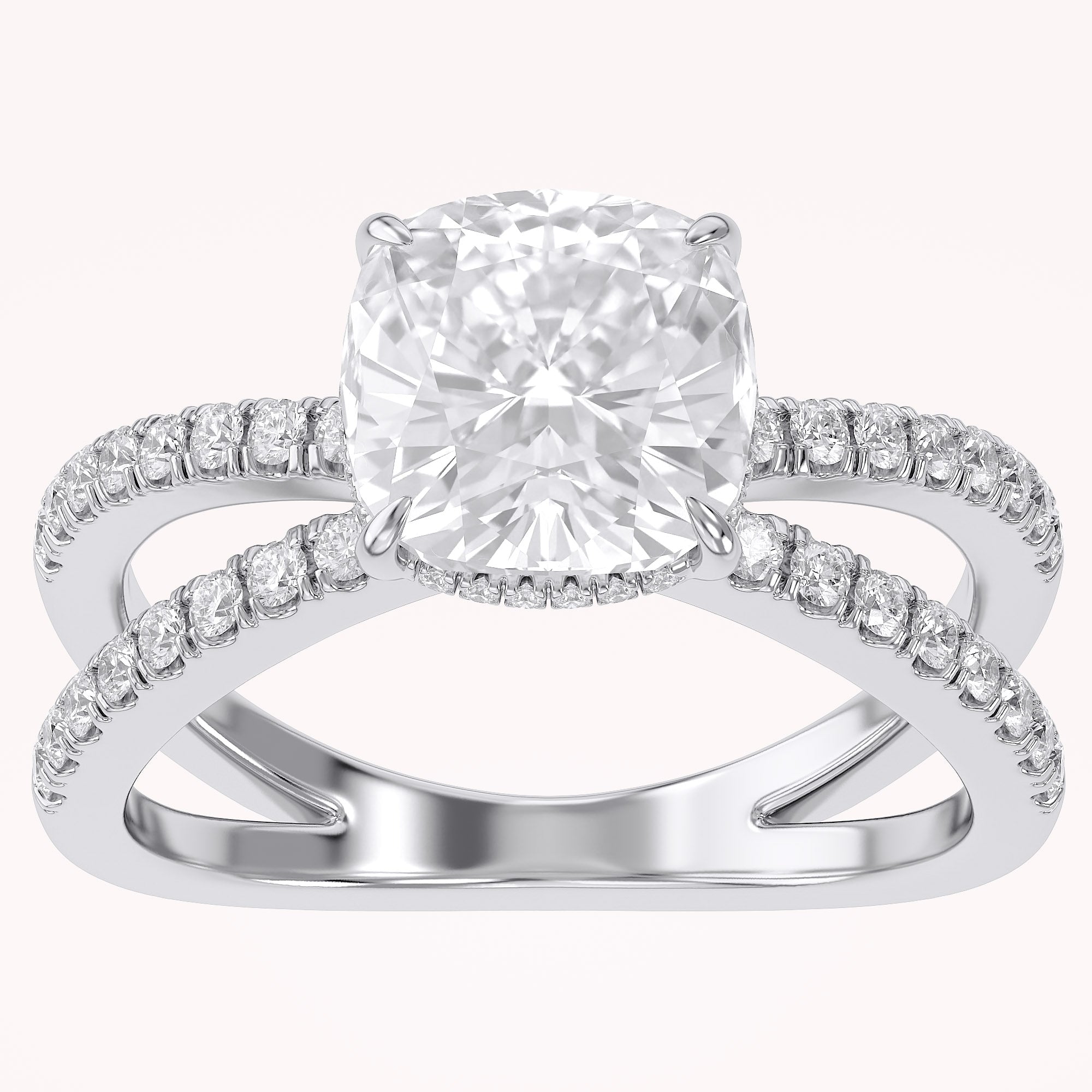 Chrysanthemum Cushion Cut Criss Cross Lab Grown Diamond Engagement Ring