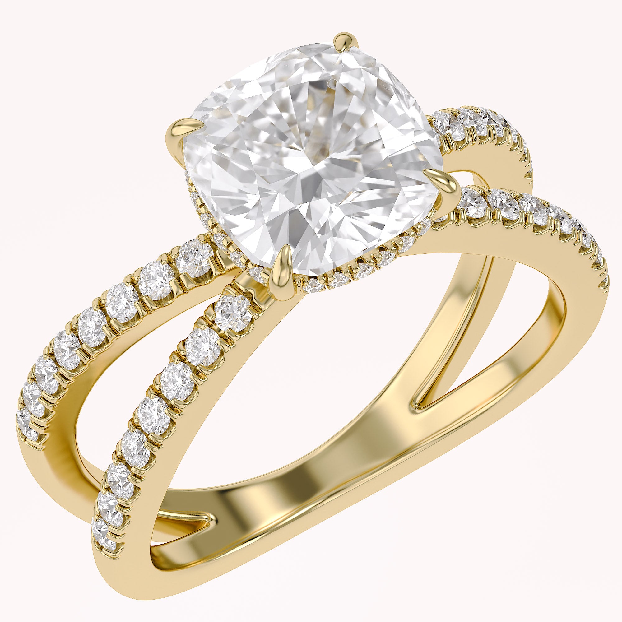 Chrysanthemum Cushion Cut Criss Cross Lab Grown Diamond Engagement Ring