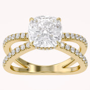 Chrysanthemum Cushion Cut Criss Cross Lab Grown Diamond Engagement Ring