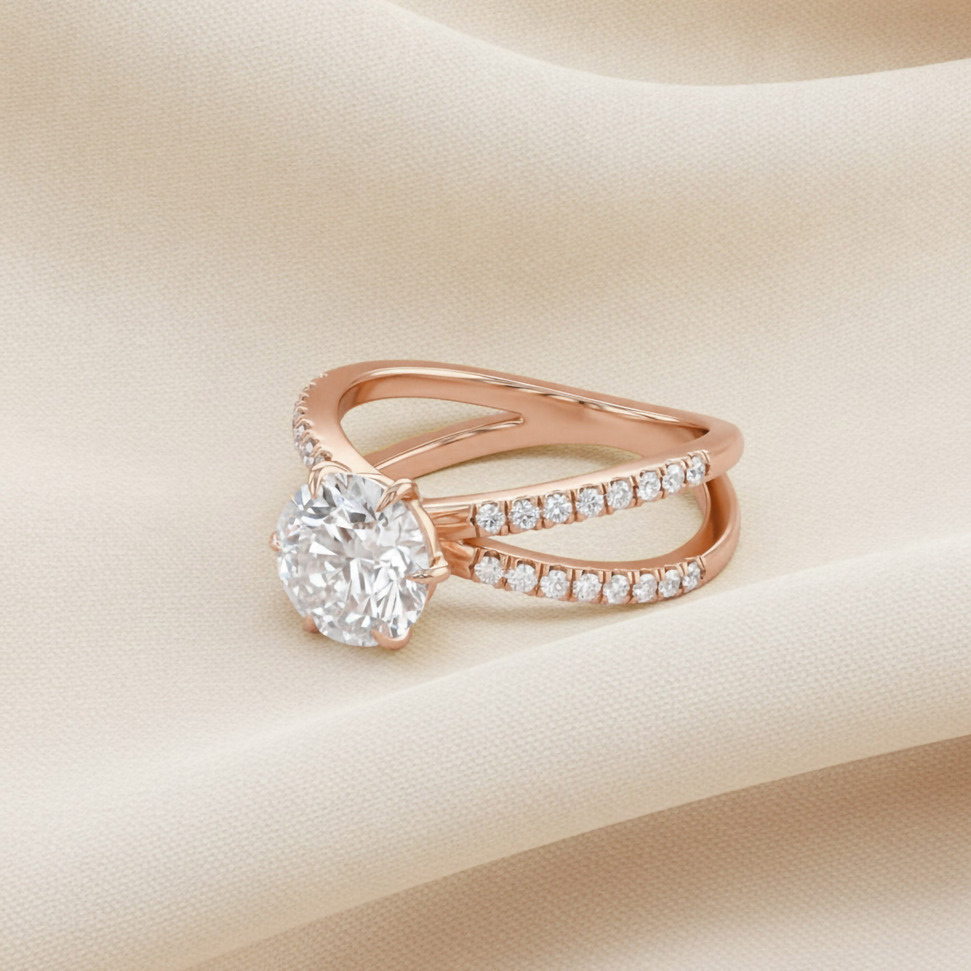 Halle Round Cut Split Shank Lab Grown Diamond Engagement Ring