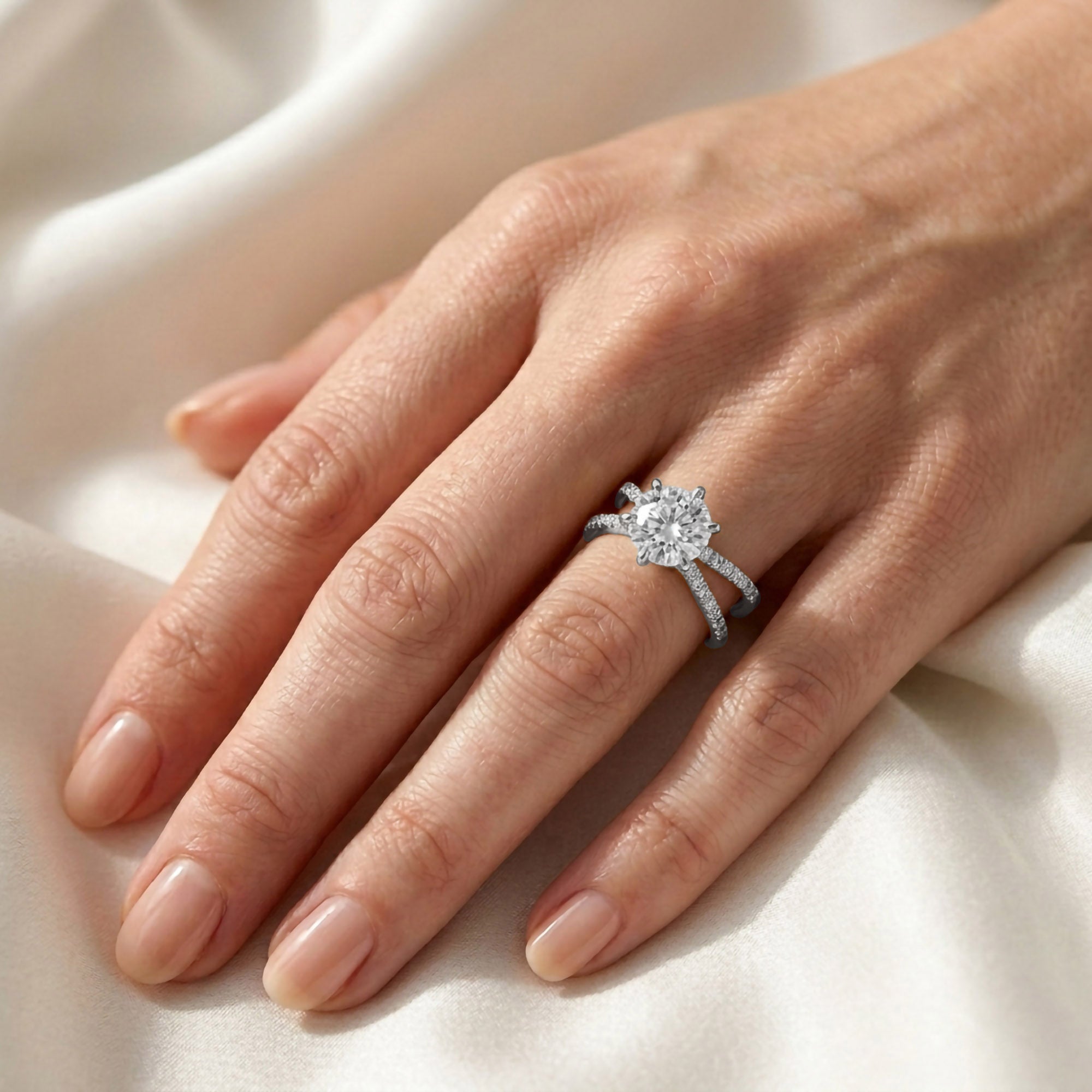 Halle Round Cut Split Shank Lab Grown Diamond Engagement Ring