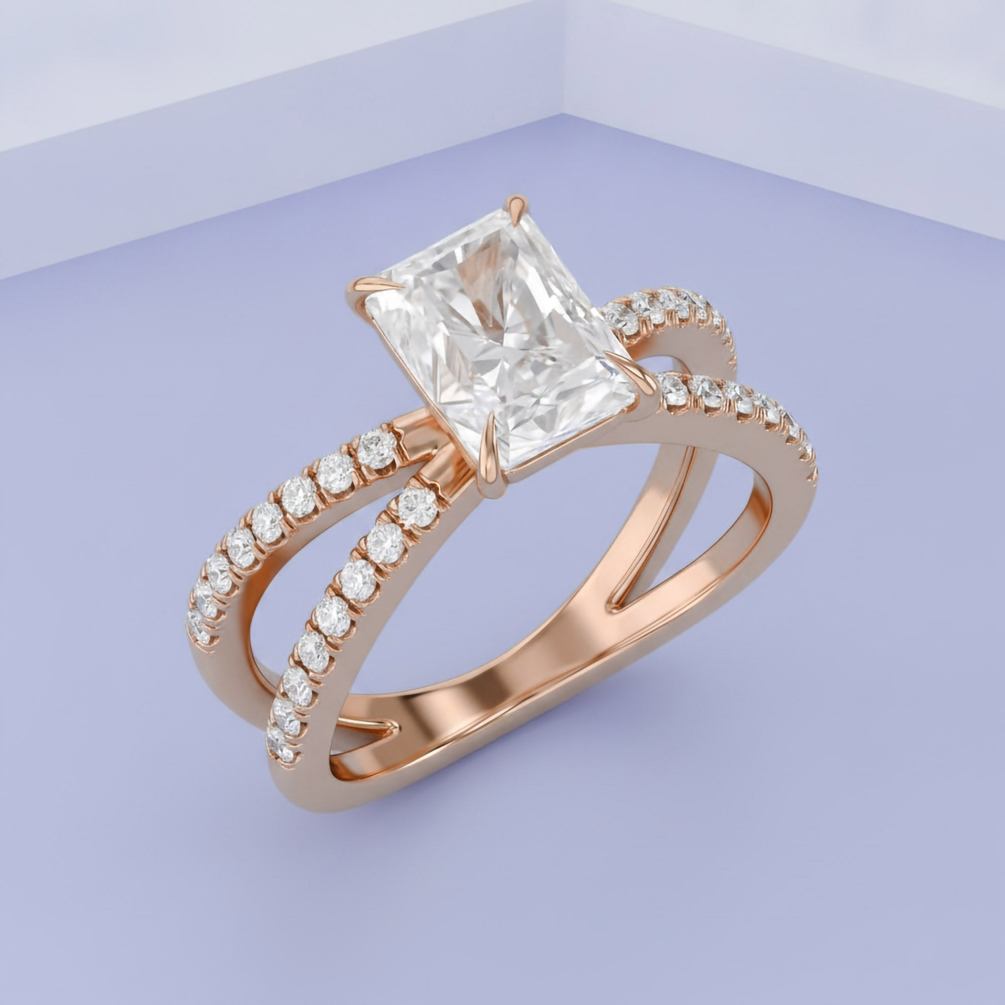 Radiant Solitaire Criss Cross Lab Grown Diamond Engagement Ring
