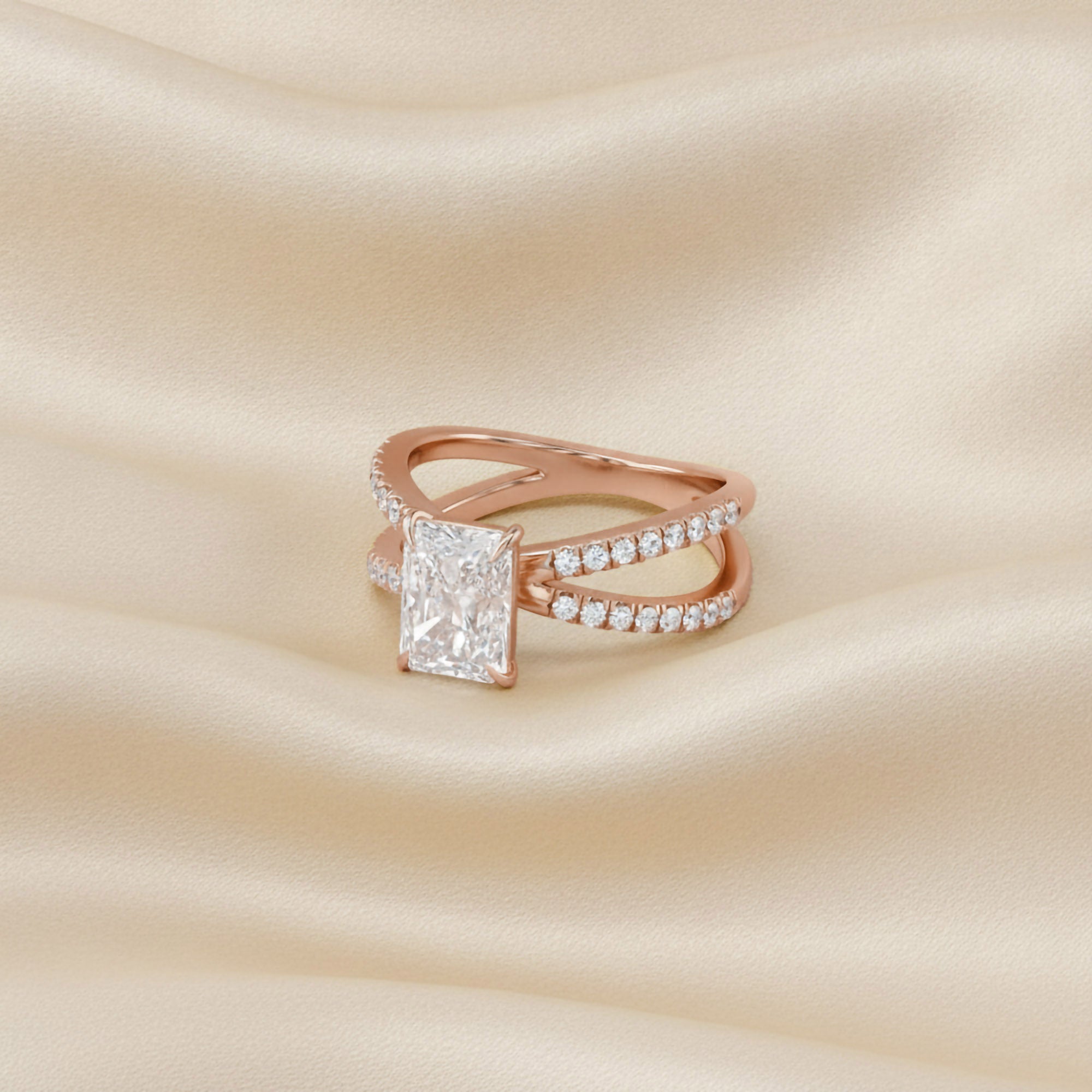 Radiant Solitaire Criss Cross Lab Grown Diamond Engagement Ring
