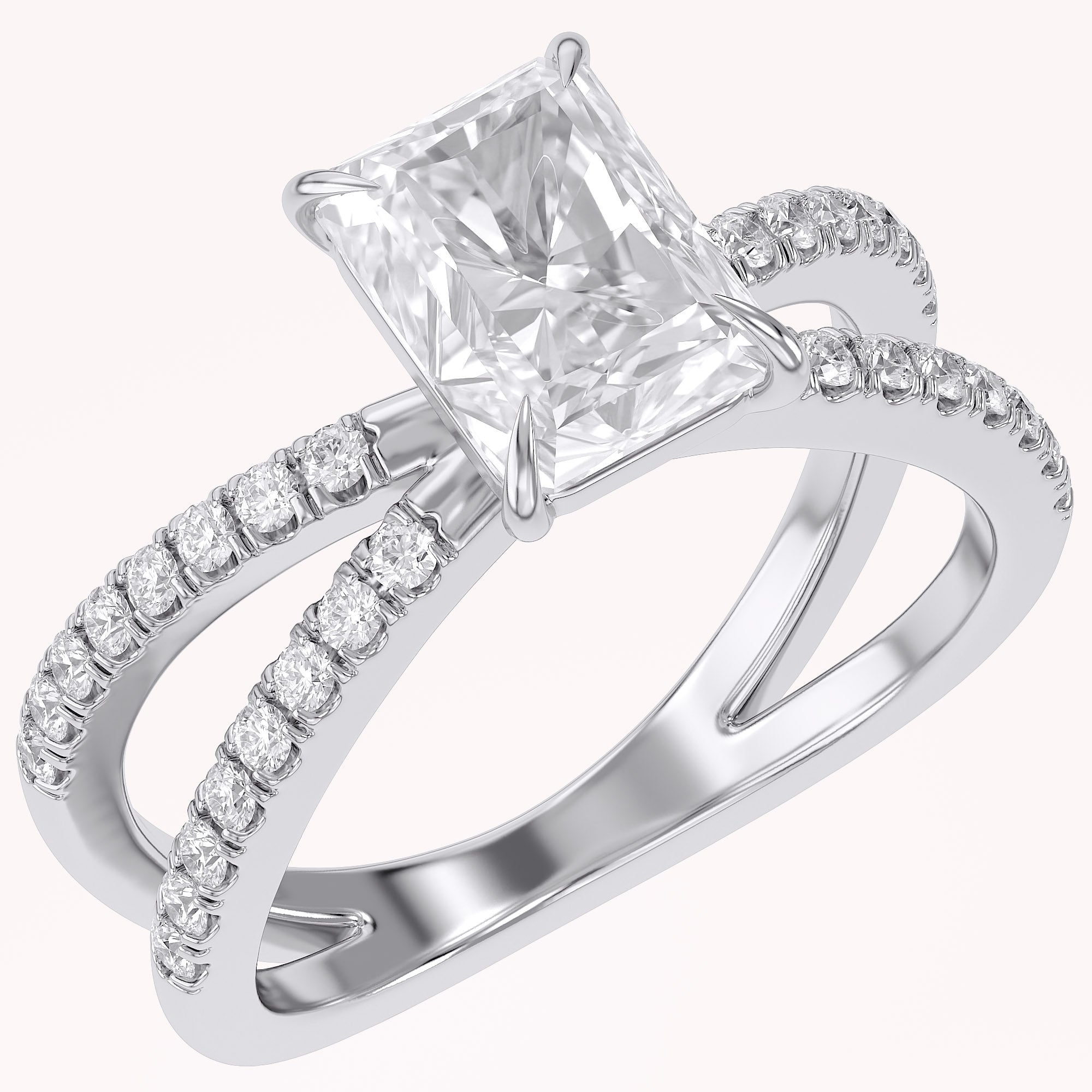 Radiant Solitaire Criss Cross Lab Grown Diamond Engagement Ring