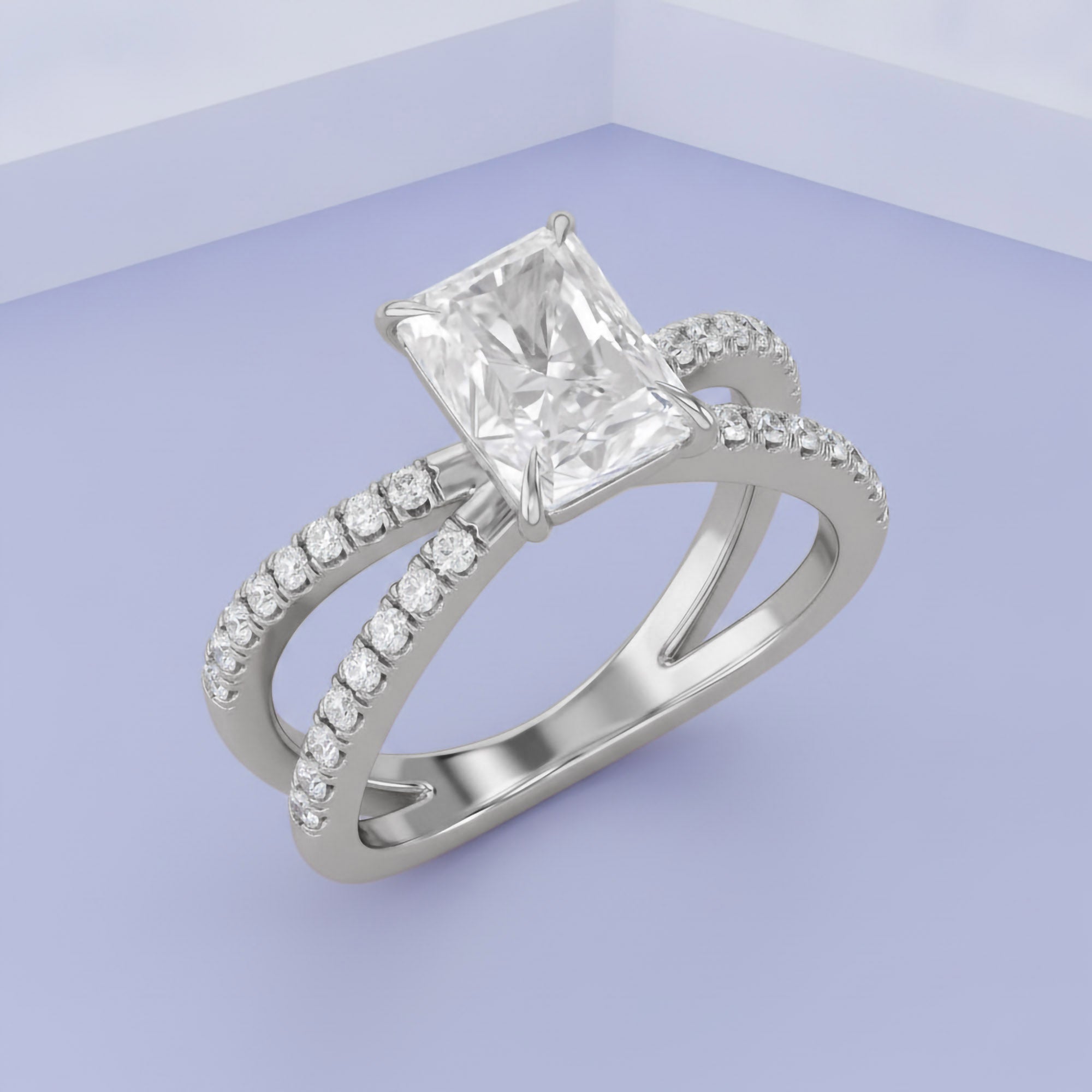 Radiant Solitaire Criss Cross Lab Grown Diamond Engagement Ring