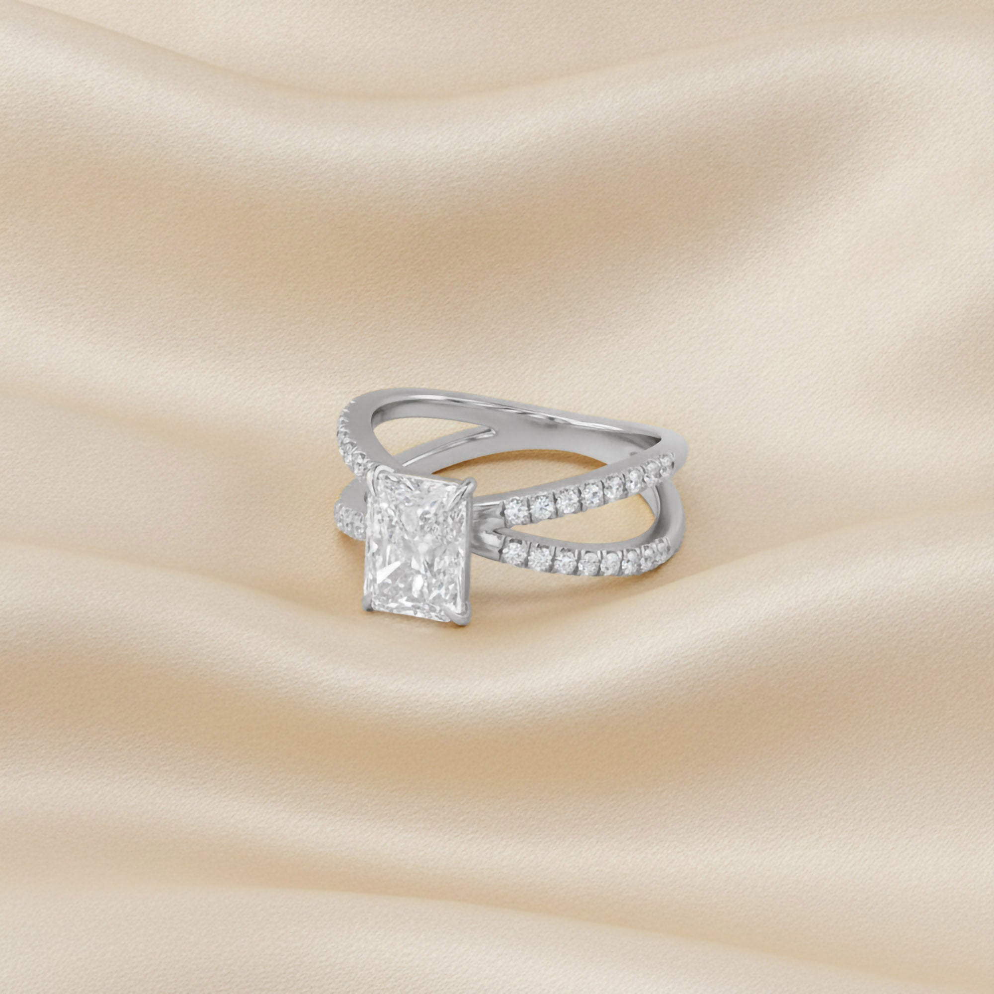 Radiant Solitaire Criss Cross Lab Grown Diamond Engagement Ring