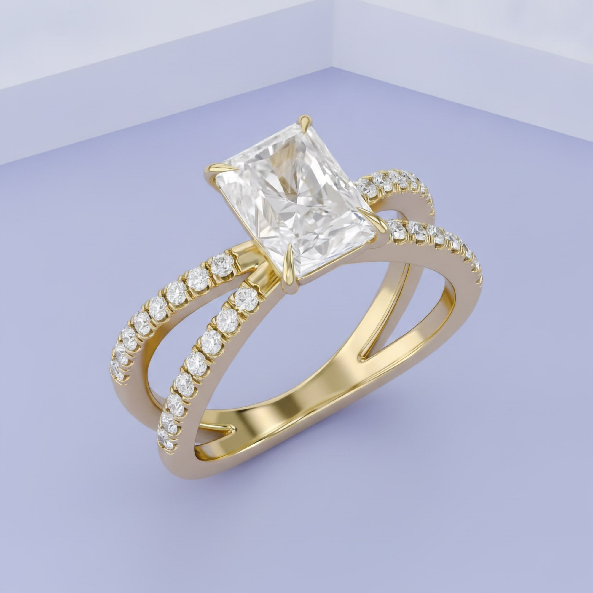 Radiant Solitaire Criss Cross Lab Grown Diamond Engagement Ring
