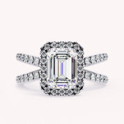 Hanna Emerald Cut Split Shank Halo Lab Grown Diamond Engagement Ring