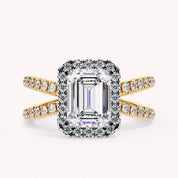 Hanna Emerald Cut Split Shank Halo Lab Grown Diamond Engagement Ring