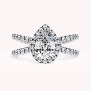 Delaney Pear Cut Split Shank Halo Lab Grown Diamond Engagement Ring