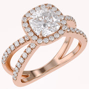 Cushion Halo Solitaire Criss Cross Lab Grown Diamond Engagement Ring