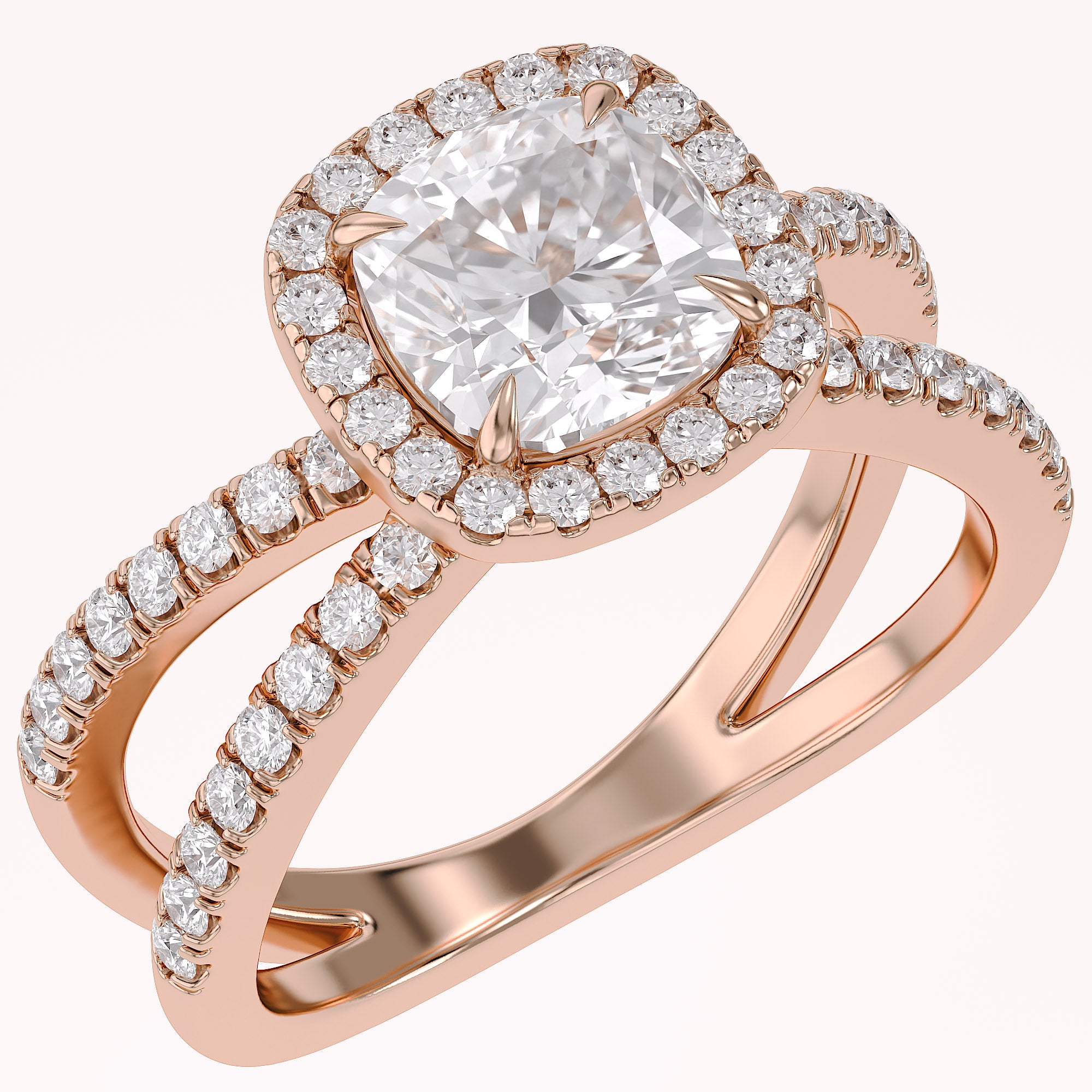 Cushion Halo Solitaire Criss Cross Lab Grown Diamond Engagement Ring