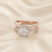 Cushion Halo Solitaire Criss Cross Lab Grown Diamond Engagement Ring
