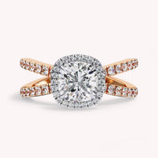 Kara Cushion Cut Split Shank Halo Lab Grown Diamond Engagement Ring