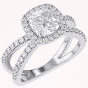 Cushion Halo Solitaire Criss Cross Lab Grown Diamond Engagement Ring