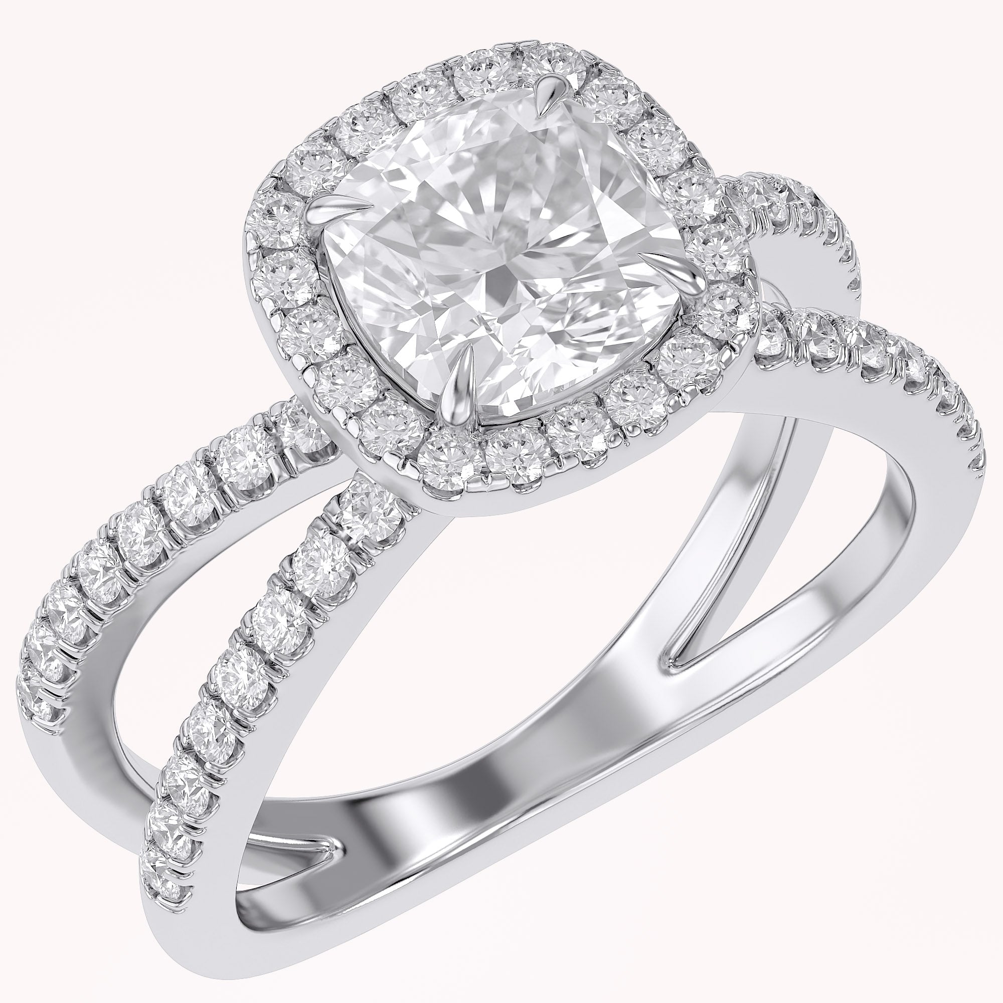 Cushion Halo Solitaire Criss Cross Lab Grown Diamond Engagement Ring
