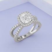 Cushion Halo Solitaire Criss Cross Lab Grown Diamond Engagement Ring