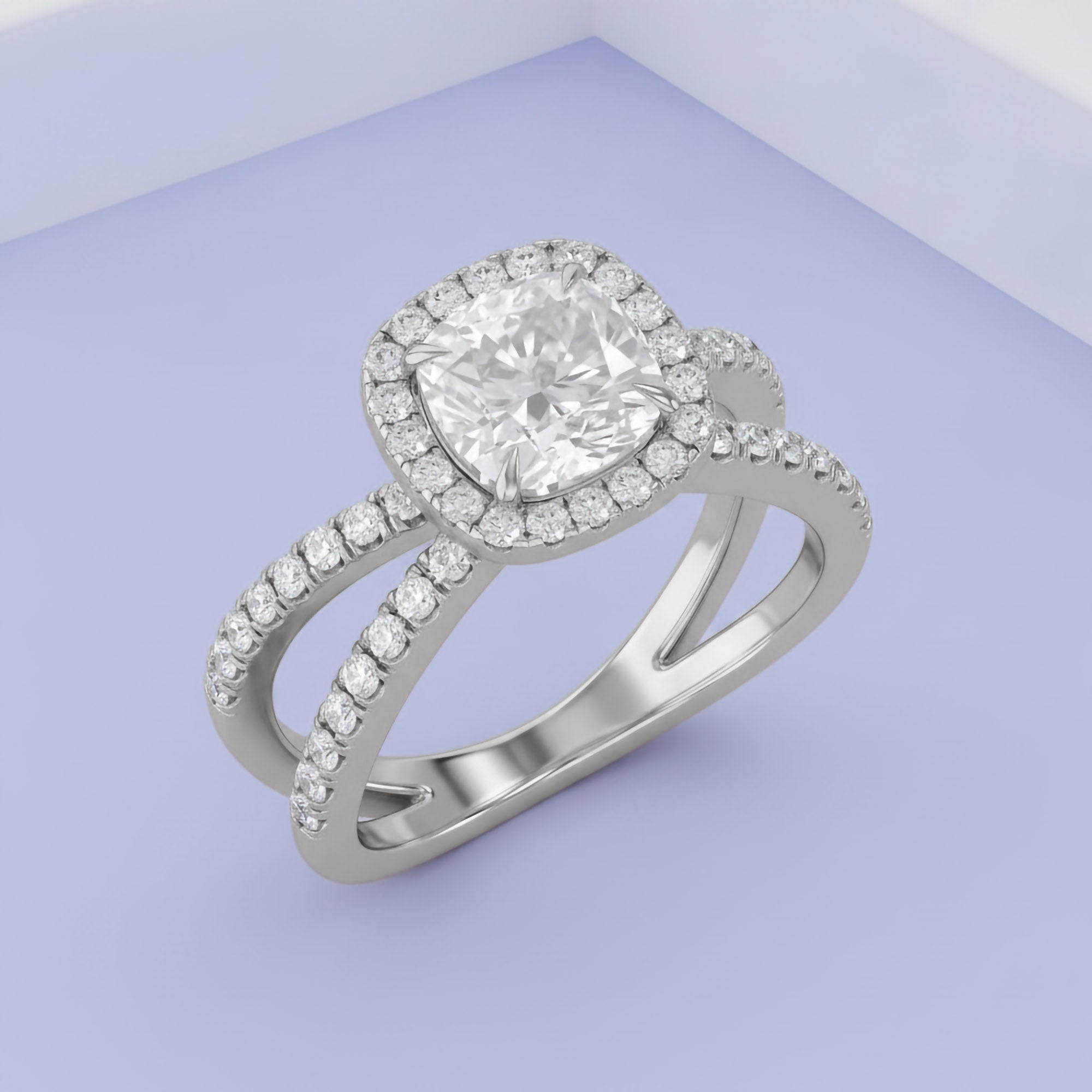 Cushion Halo Solitaire Criss Cross Lab Grown Diamond Engagement Ring