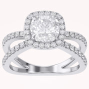 Cushion Halo Solitaire Criss Cross Lab Grown Diamond Engagement Ring