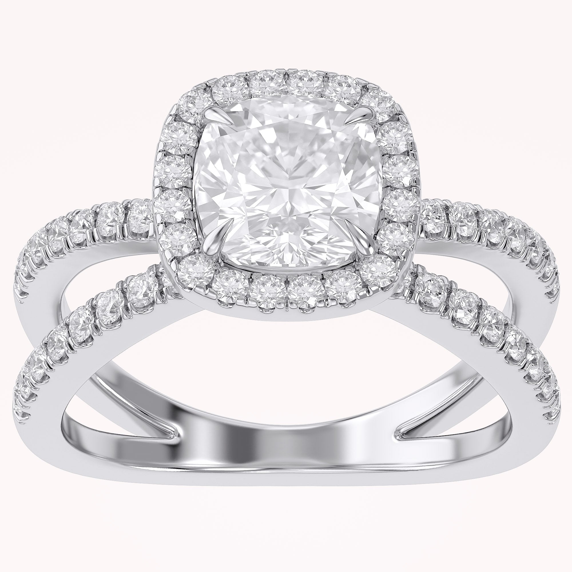 Cushion Halo Solitaire Criss Cross Lab Grown Diamond Engagement Ring
