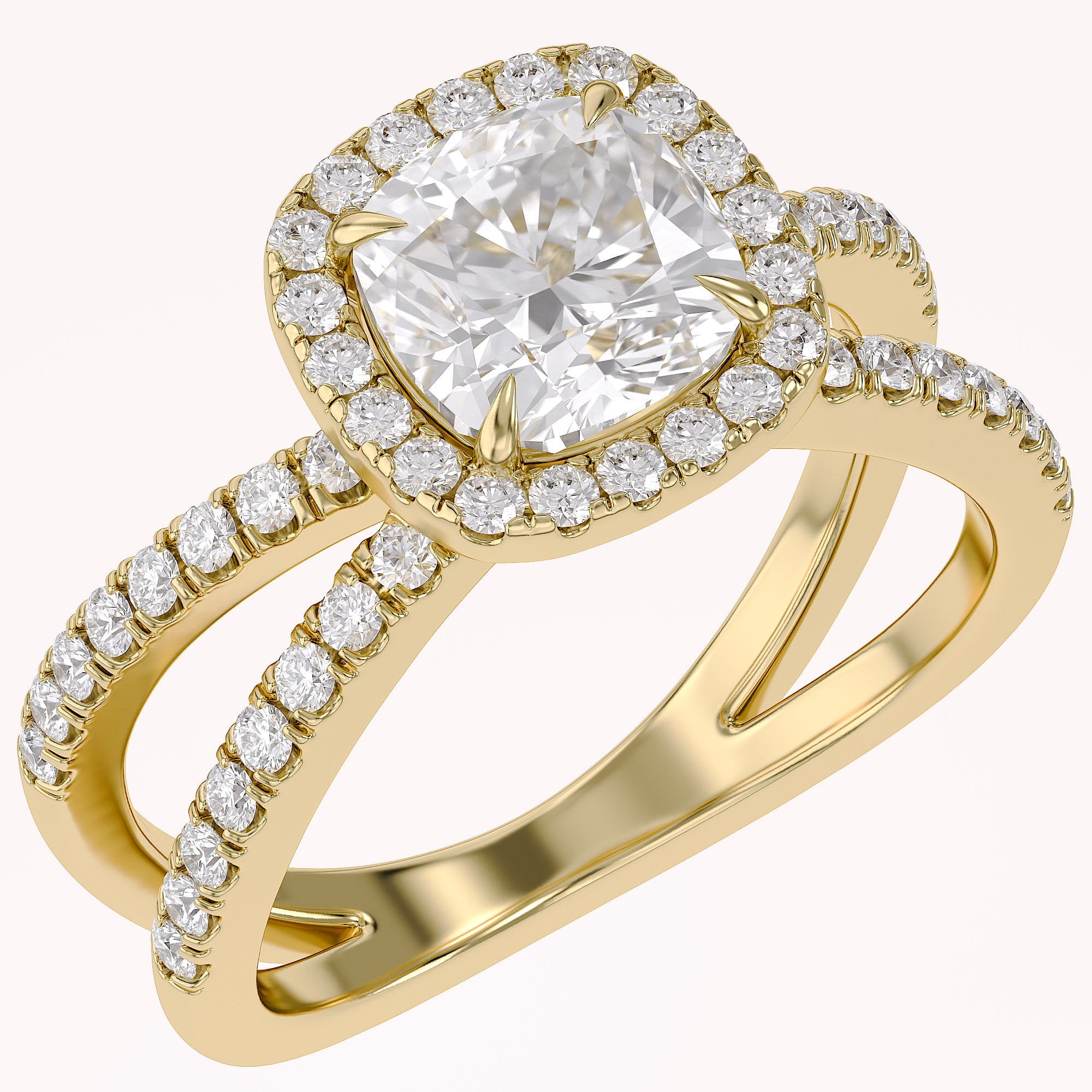 Cushion Halo Solitaire Criss Cross Lab Grown Diamond Engagement Ring