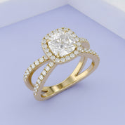 Cushion Halo Solitaire Criss Cross Lab Grown Diamond Engagement Ring