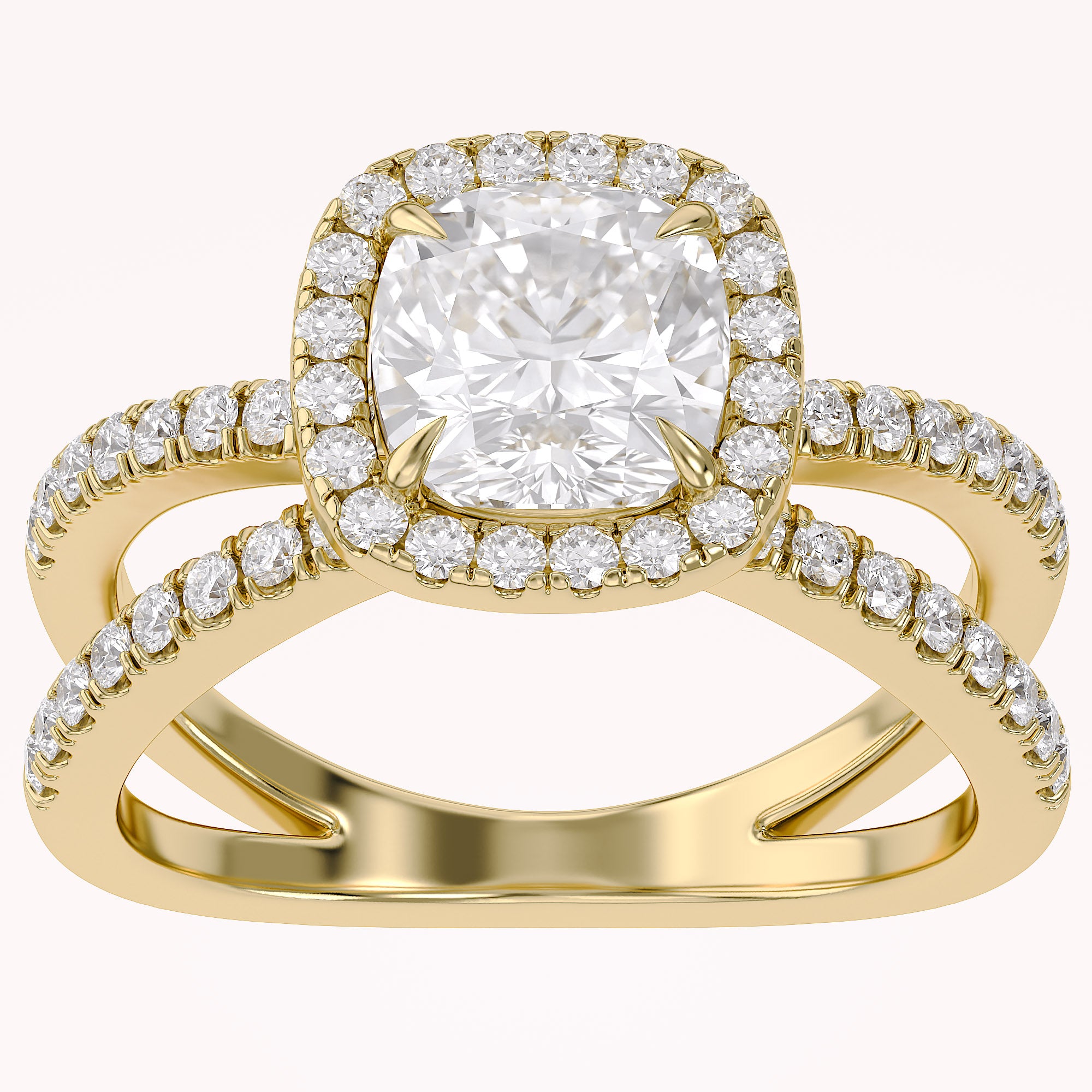 Cushion Halo Solitaire Criss Cross Lab Grown Diamond Engagement Ring